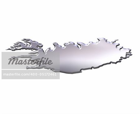 Iceland 3d silver map isolated in white