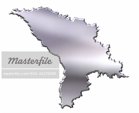 Moldova 3d silver map isolated in white