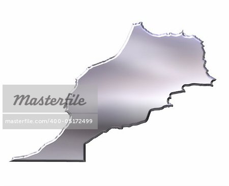 Morocco 3d silver map isolated in white