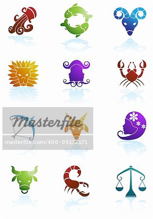 Set of 12 zodiac horoscope icons.