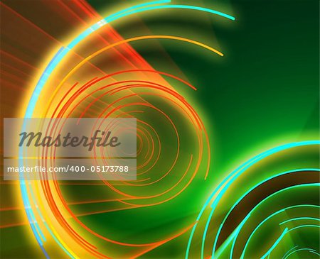 Glowing neon abstract circles, laser disco lighshow