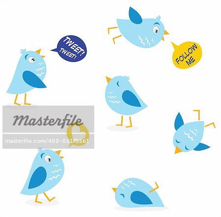 Collection of Twitter bird icons. Vector Illustration.