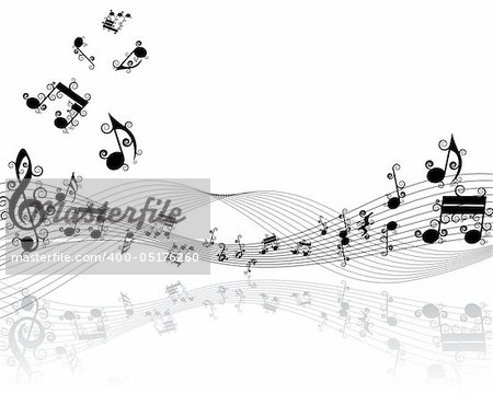 Vector musical notes staff background for design use