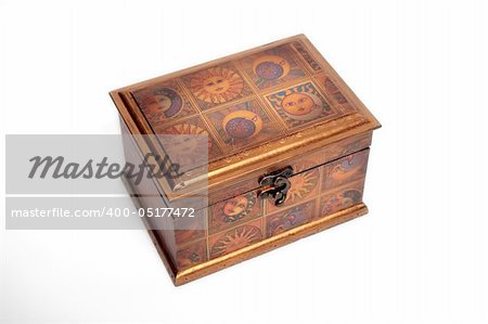 Wooden chest with handle on a white background