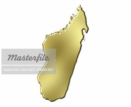 Madagascar 3d golden map isolated in white