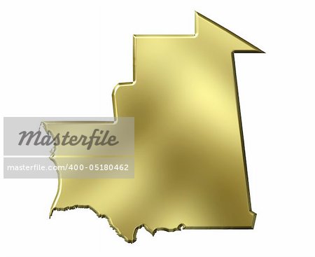 Mauritania 3d golden map isolated in white