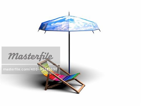 Umbrella and bench on a white background