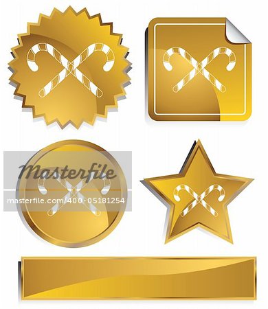 Set of 3D gold chrome icons - candy canes.