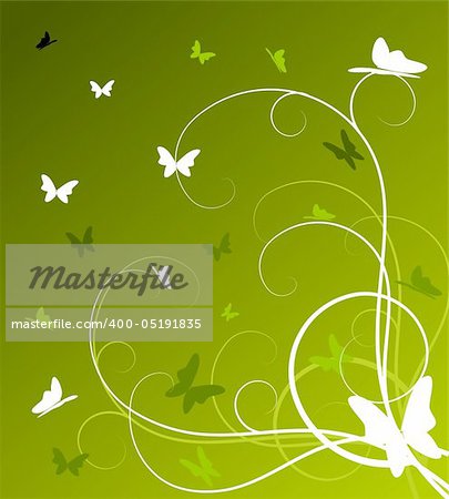 Abstract spring floral background with butterflies (vector)