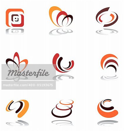 Design elements in warm colors. Set 5. Vector art in Adobe illustrator EPS format, compressed in a zip file. The different graphics are all on separate layers so they can easily be moved or edited individually. The document can be scaled to any size without loss of quality.