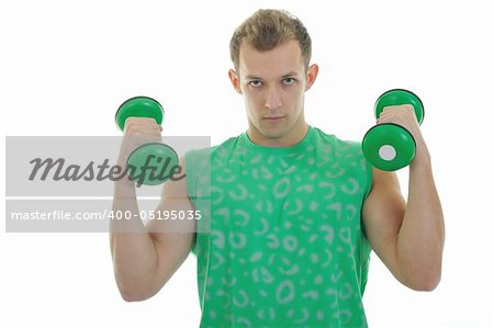 strong young man exercise fitness isolated on white