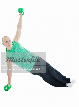 strong young man exercise fitness isolated on white