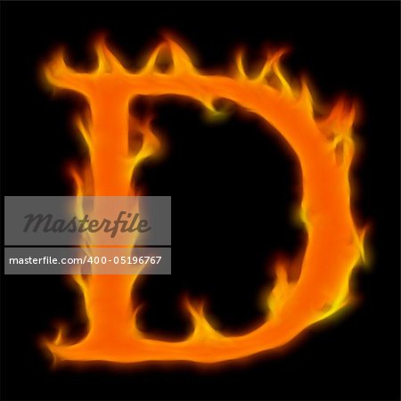 Abstract symbol of alphabet. Flame-simulated on black background.