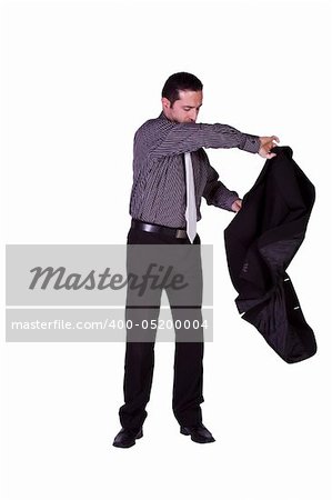Businessman Putting His Jacket On Getting Ready - Isolated Background