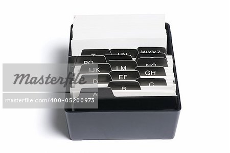 Box of Index File Cards on White Background