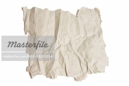 Piece of Crumpled Paper on White Background