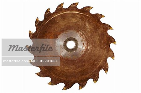 Stock image of rusty saw blade, isolated on white.