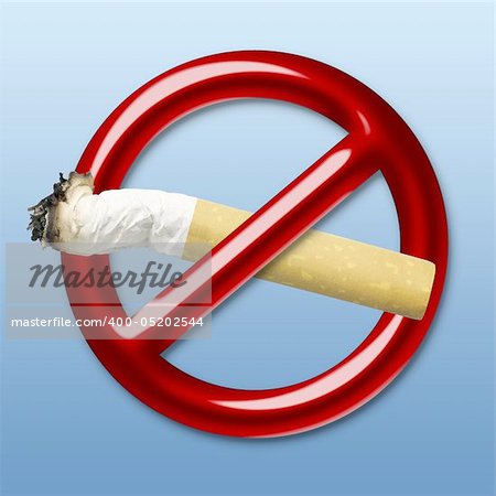 Illustration of a red symbol of an interdiction which crosses cigarette