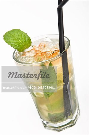 Cuban Mojito close up with white background