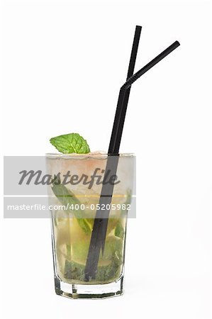 Cuban Mojito close up with white background