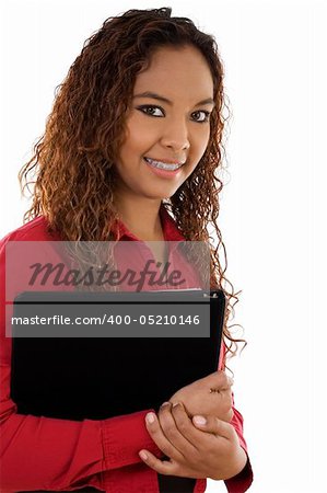 Stock image of female student over white background