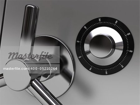 3d illustration of steel safe door closeup