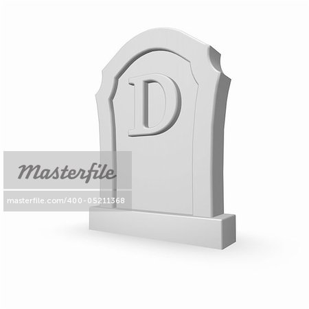 gravestone with uppercase letter d on white background - 3d illustration