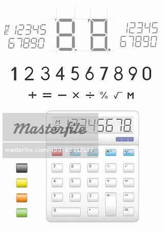 Electronic calculator, digits, buttons and symbols to it