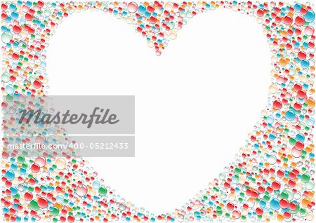 White background heart around the color drops