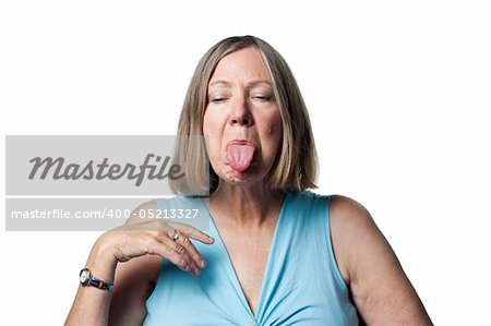 Lady sticks her tongue out