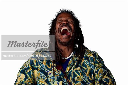 Rasta man laughing out loud, isolated image