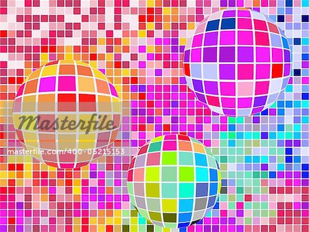 vector illustration of spheres on a colorful square mosaic