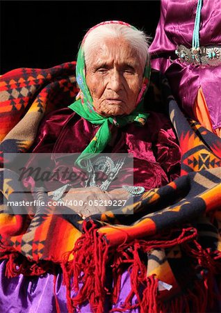 Elderly Navajo Portrait of a 99 Year Old Woman Wearing Turquoise Jewelry