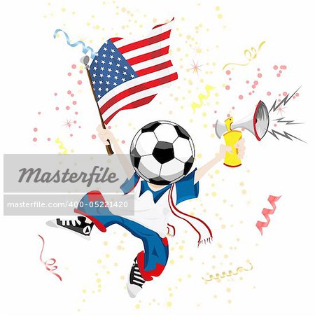 United States of America Soccer Fan with Ball Head. Editable Vector Illustration