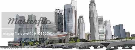 Hand drawm vector illustration of Singapore skyscrapers