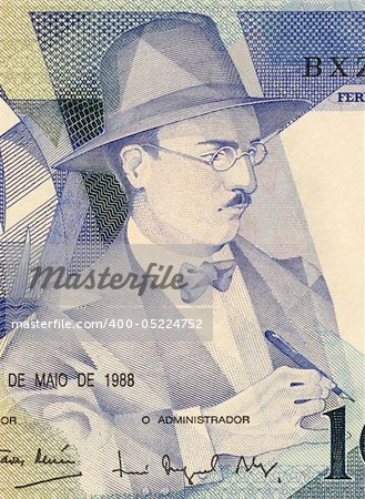 Fernando Pessoa (1888-1935) on 100 Escudos 1988 Banknote from Portugal. Portuguese poet, writer, literary critic and translator.