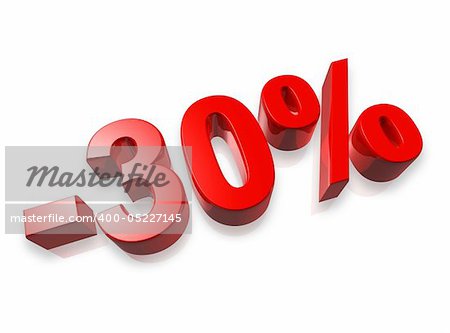 thirty percent 3D number isolated on white - 30%