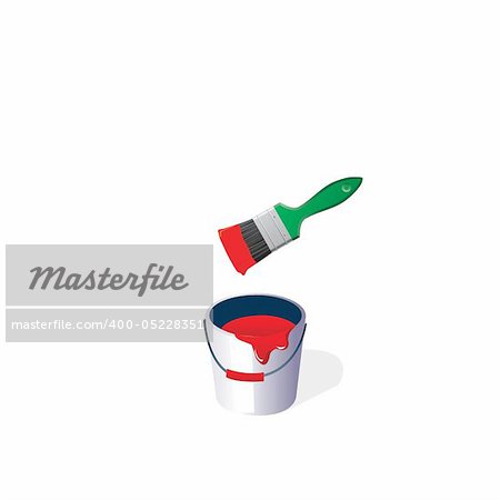 Bucket with a paint and a green brush on a white background.vector