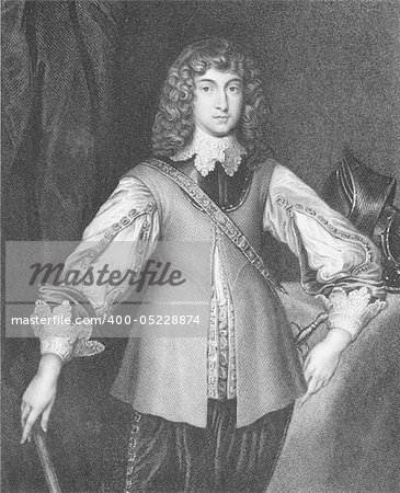 Prince Rupert of the Rhine (1619-1682) on engraving from the 1800s. Noted soldier, admiral, scientist, sportsman, colonial governor and amateur artist. Engraved by J.Cochran and published by J.F.Tallis, London & New York.