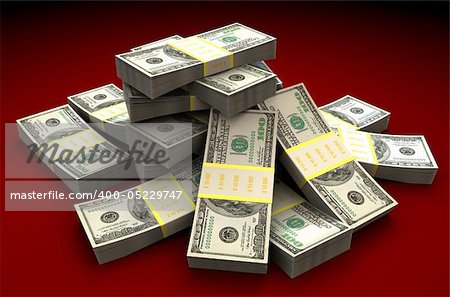 3d illustration of dollars heap over dark red background