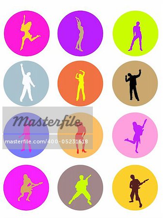 vector eps illustration of different colorful teenager silhouettes