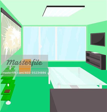 Illustration of a living room in perspective. Vector art done in Adobe Illustrator, saved as an AI8 EPS file. All ellements are created individually so they can be removed or changed without problems. Can be scaled to any size without loss of quality.