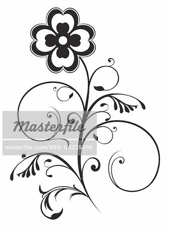 abstract floral element black and white object vector illustration