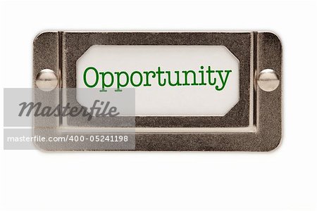 Opportunity File Drawer Label Isolated on a White Background.