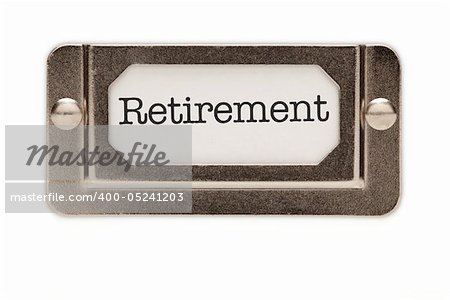 Retirement File Drawer Label Isolated on a White Background.