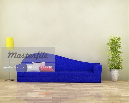 3D Rendering of modern blue sofa