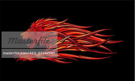 A fiery red lion illustration