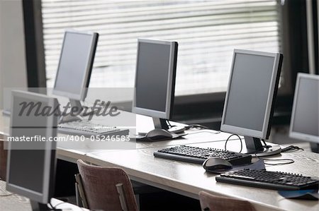 interior of classroom with computers