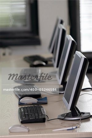 interior of classroom with computers