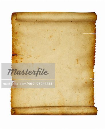 Old paper isolated on white background, clipping path.